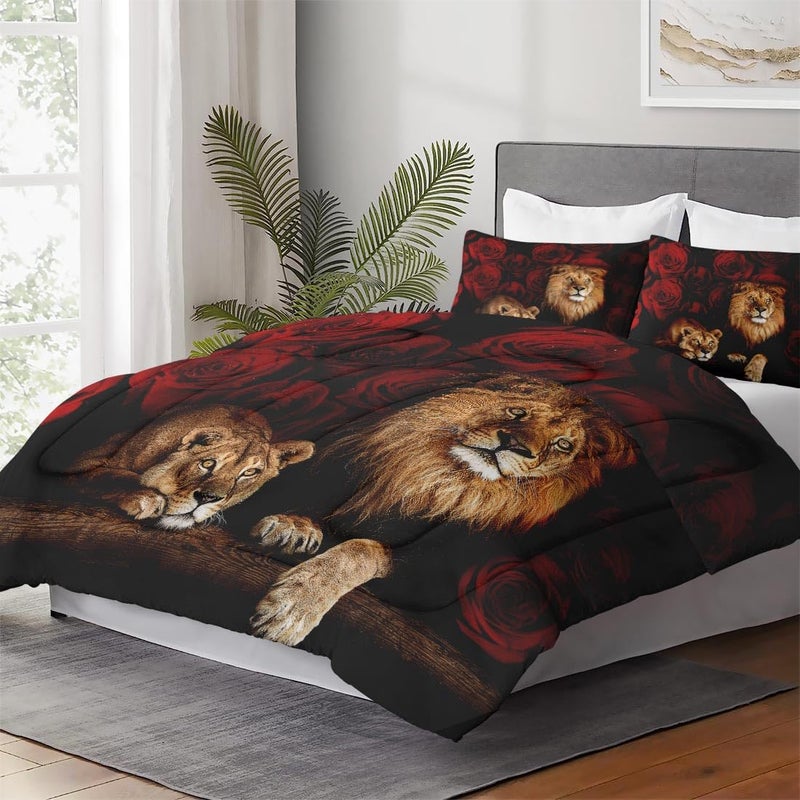 WeCozy Queen Size Comforter Set with 2 Pillowcases  Family Pride King Animal Lion Soft 3 Pcs Bedding for Kids and Adults Bedroom Bed Decor - Image 4